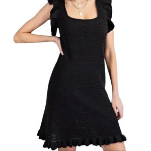 House of Harlow 1960 Black Knit Ruffle Dress BRAND NEW Sleeveless Mini Dress